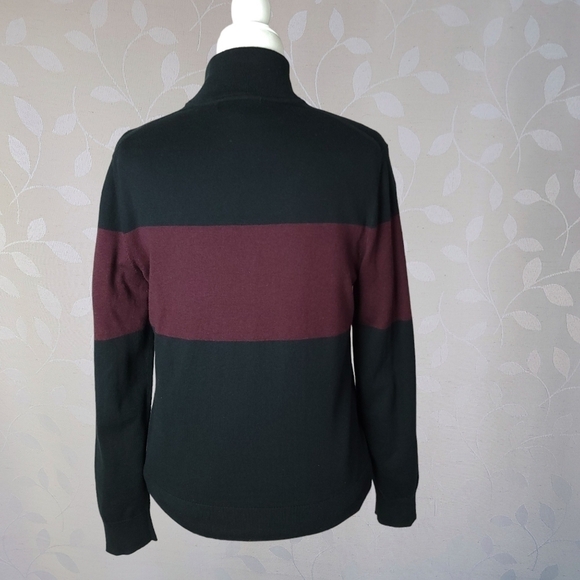 Banana Republic Quarter Zip Sweater 90s Stripe Black Red Pima Cotton Cashmere Sm - Picture 10 of 14